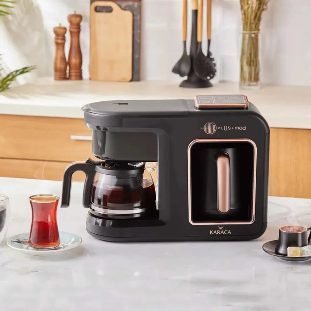 Karaca Hatır Plus Mod 5 in 1 Tea, Coffee Maker and Milk Steamer, 1385W, Black Copper