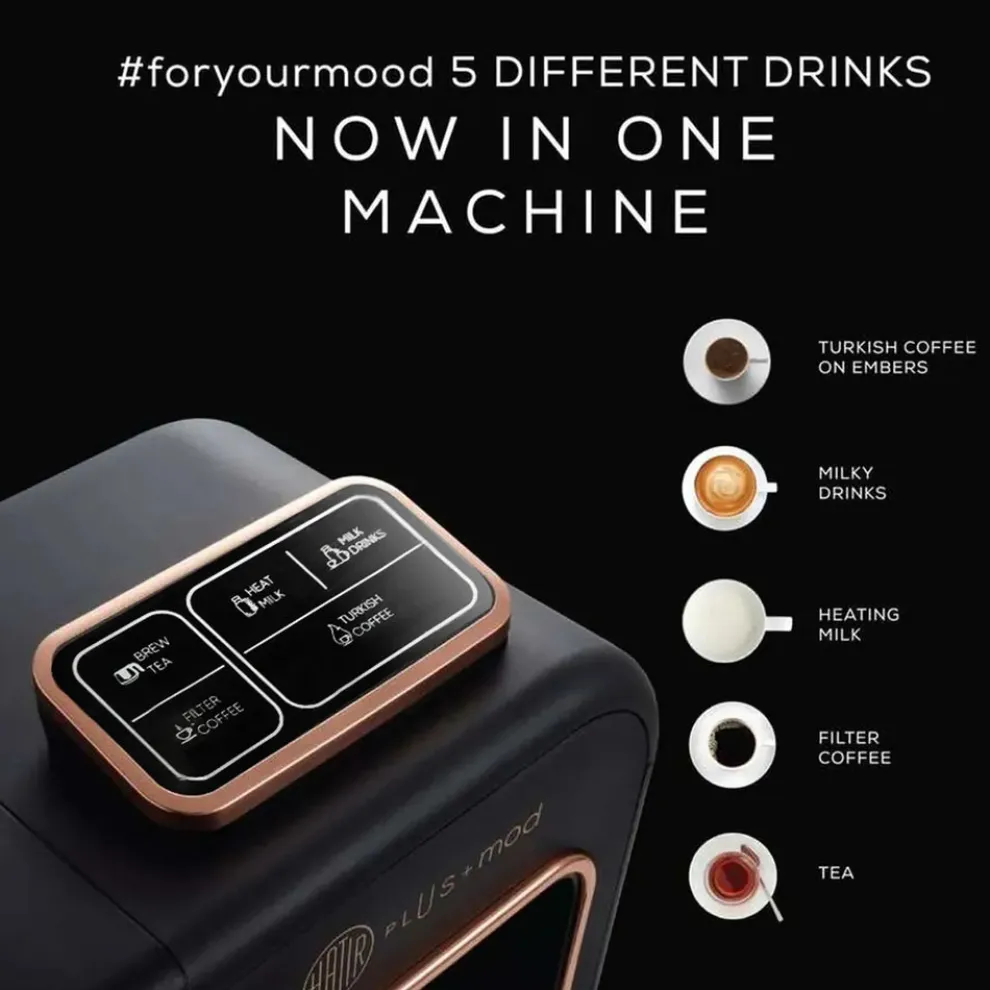 Karaca Hatır Plus Mod 5 in 1 Tea, Coffee Maker and Milk Steamer, 1385W, Black Copper