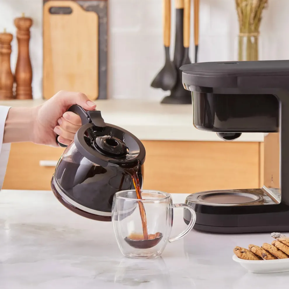 Karaca Hatır Plus Mod 5 in 1 Tea, Coffee Maker and Milk Steamer, 1385W, Black Copper