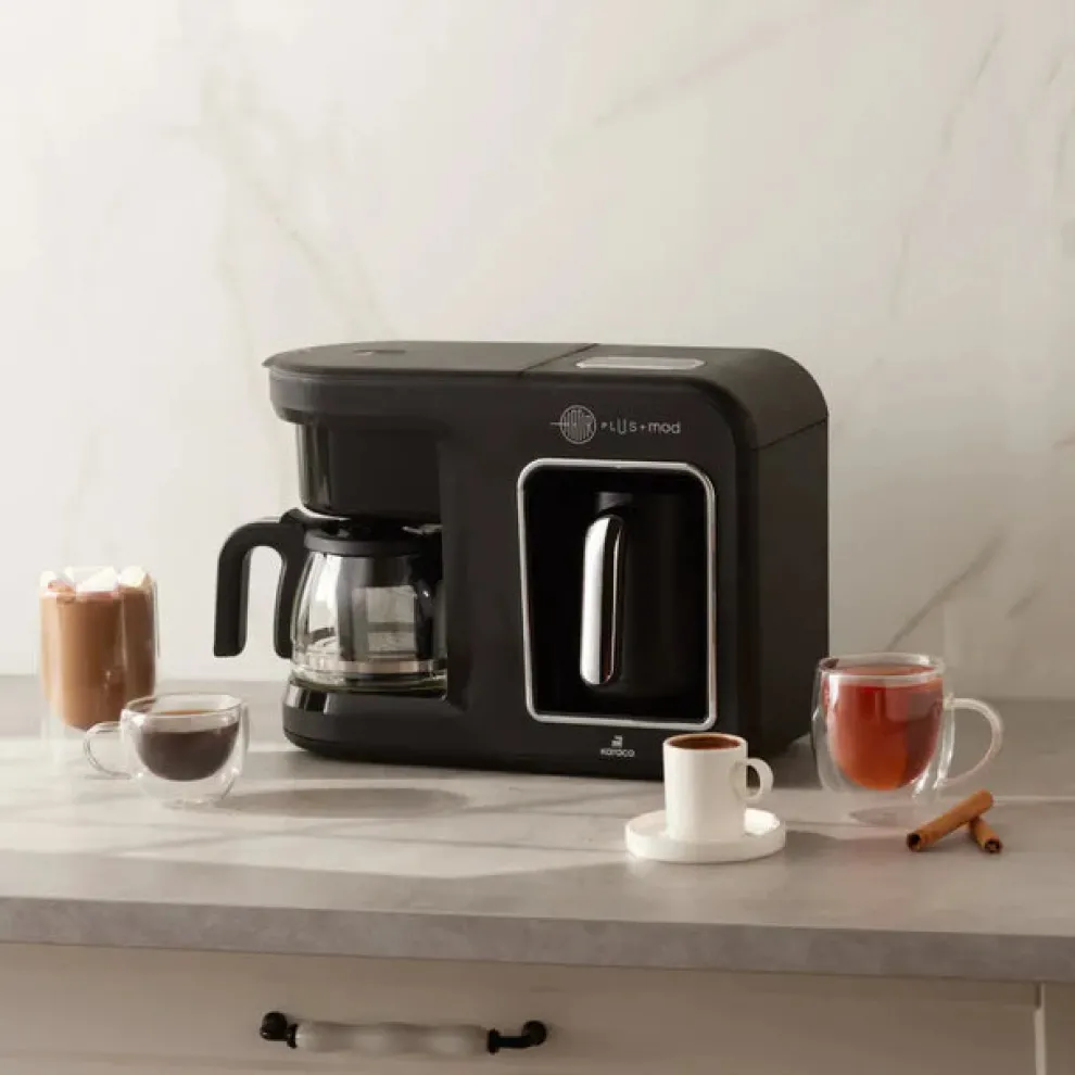 Karaca Hatır Plus Mod 5 in 1 Essential Tea, Coffee Maker and Milk Steamer, 1400W, Black Chrome