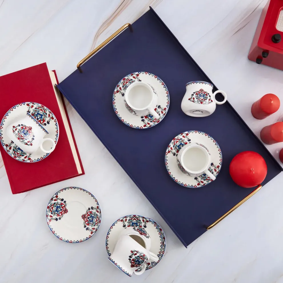 Karaca Hattat 12-Piece Porcelain Espresso Turkish Coffee Cup Set for 6 People, 90ml, White Multi