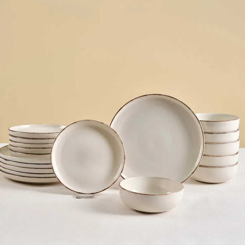 Karaca Hekka 18-Piece Stoneware Dinner Set for 6 People, Cream