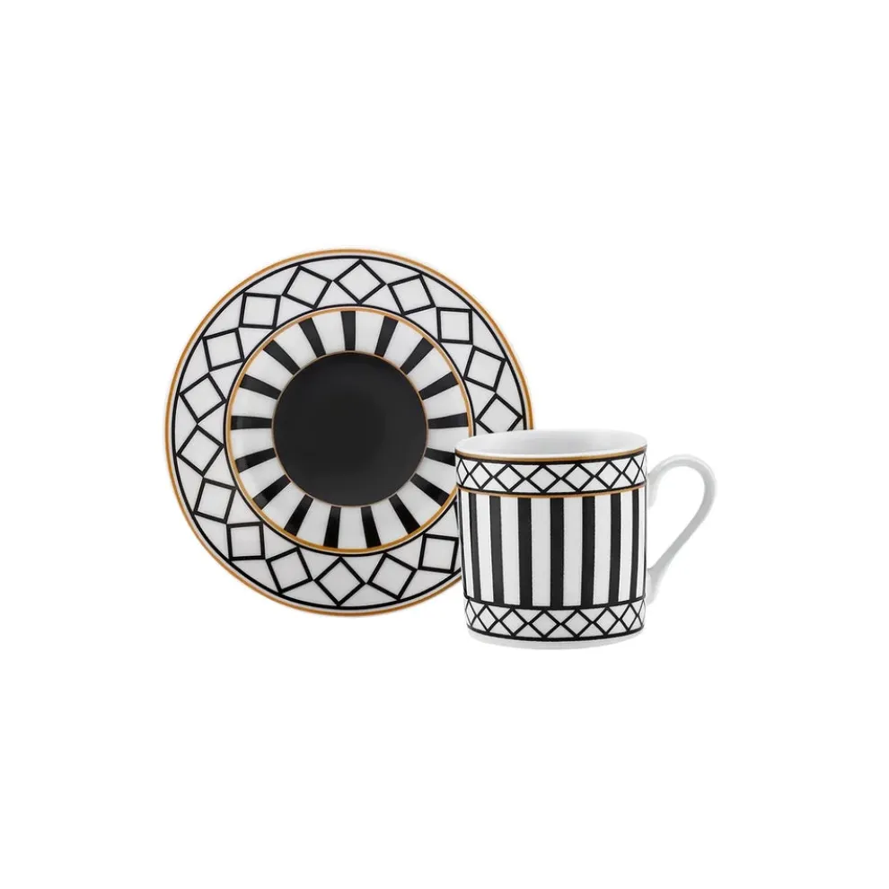 Karaca Helenistik 12-Piece Porcelain Espresso Turkish Coffee Cup Set for 6 People, 80ml, Black