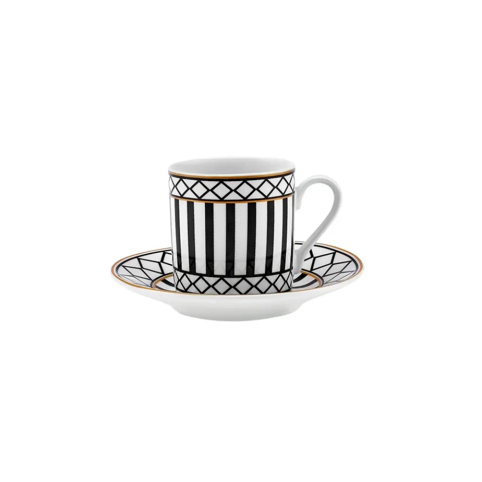 Karaca Helenistik 12-Piece Porcelain Espresso Turkish Coffee Cup Set for 6 People, 80ml, Black