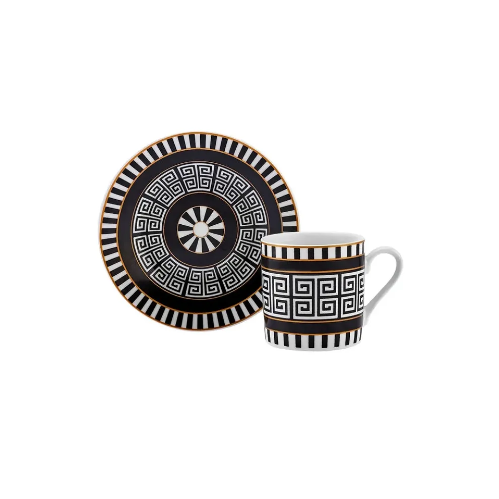 Karaca Helenistik 12-Piece Porcelain Espresso Turkish Coffee Cup Set for 6 People, 80ml, Black