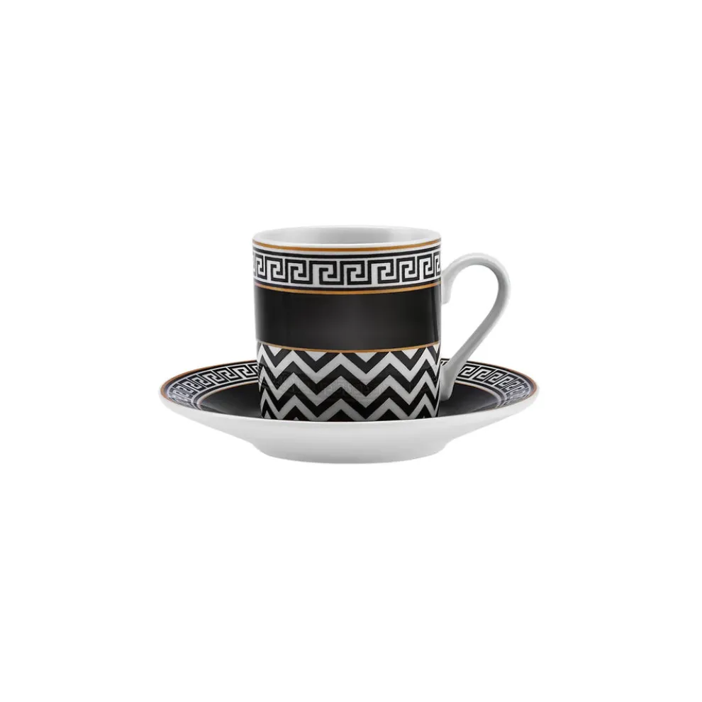 Karaca Helenistik 12-Piece Porcelain Espresso Turkish Coffee Cup Set for 6 People, 80ml, Black