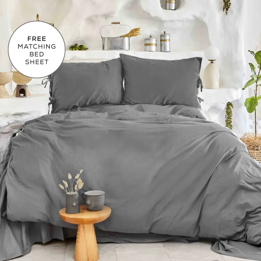 Karaca Home 4 Elements 100% Turkish Cotton Duvet Cover Set with Bed Sheet, Double, Anthracite