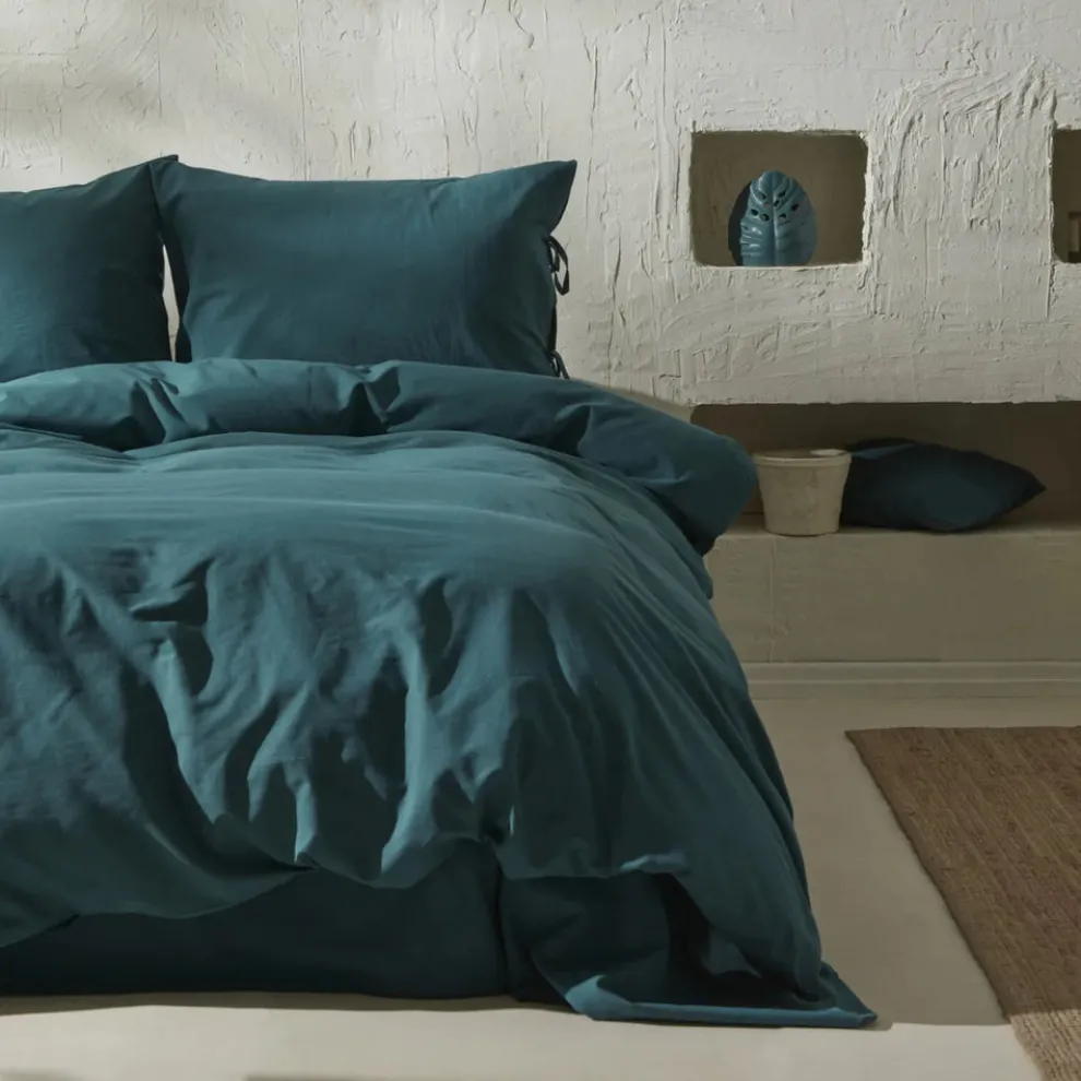 Karaca Home 4 Elements 100% Turkish Cotton Duvet Cover Set with Bed Sheet, Double, Petrol