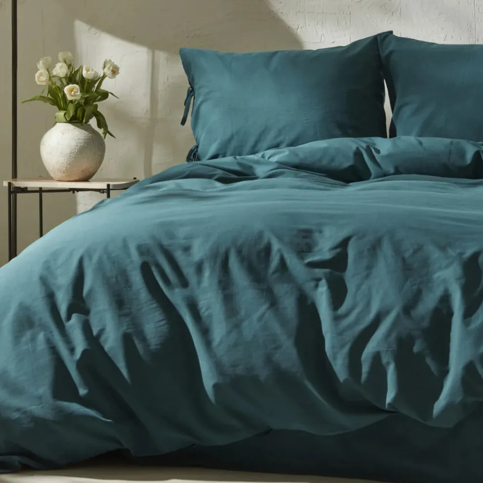 Karaca Home 4 Elements 100% Turkish Cotton Duvet Cover Set with Bed Sheet, Double, Petrol