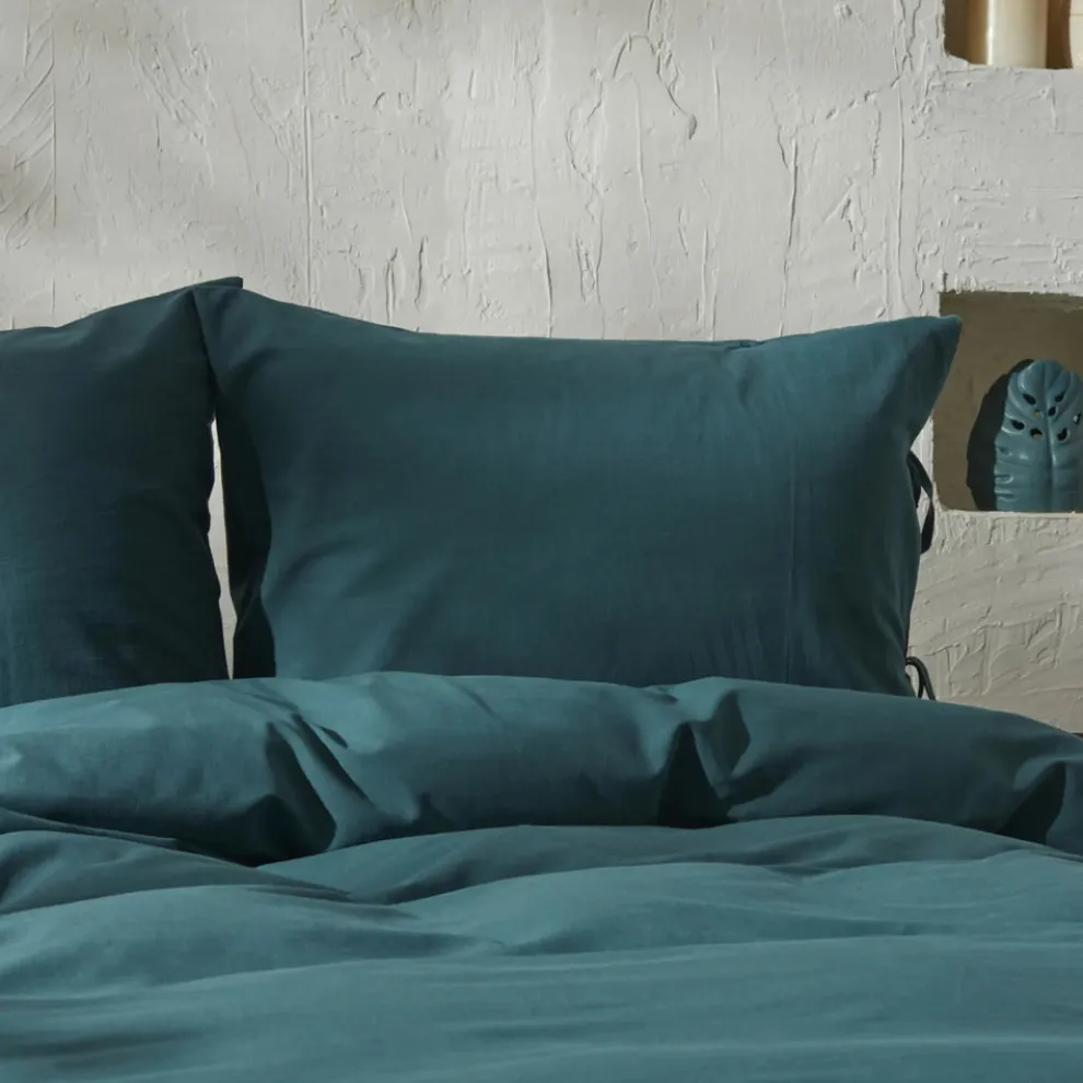 Karaca Home 4 Elements 100% Turkish Cotton Duvet Cover Set with Bed Sheet, Double, Petrol