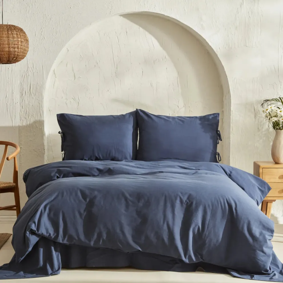 Karaca Home 4 Elements 100% Turkish Cotton Duvet Cover Set with Bed Sheet, Double, Navy Blue