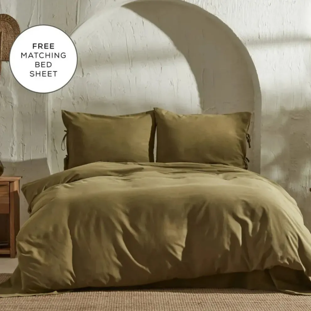 Karaca Home 4 Elements 100% Turkish Cotton Duvet Cover Set with Bed Sheet, Double, Green Brown