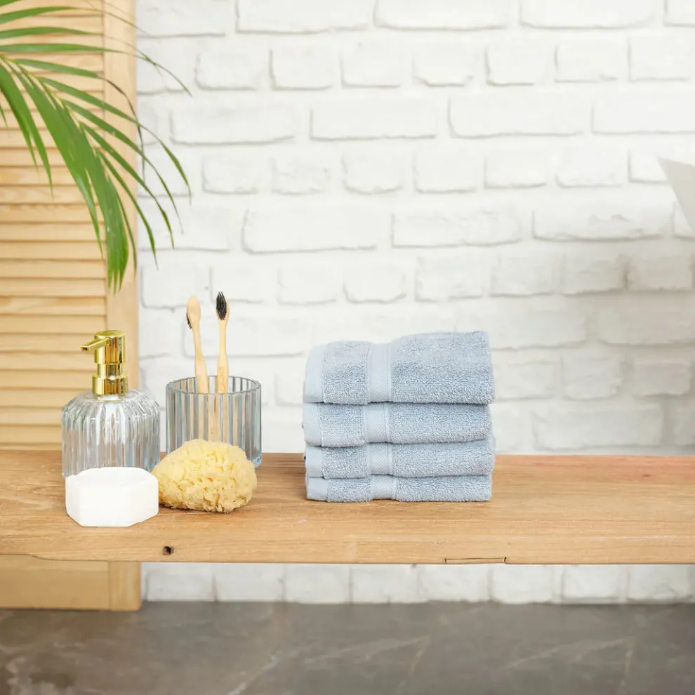 Karaca Home 100% Turkish Cotton Face Towel Set, 4 Piece, 30cmx30cm, Blue