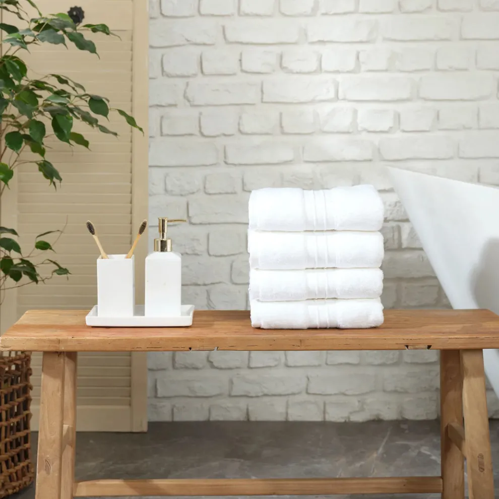 Karaca Home 100% Turkish Cotton Hand Towel Set, 4 Piece, 50cmx90cm, White