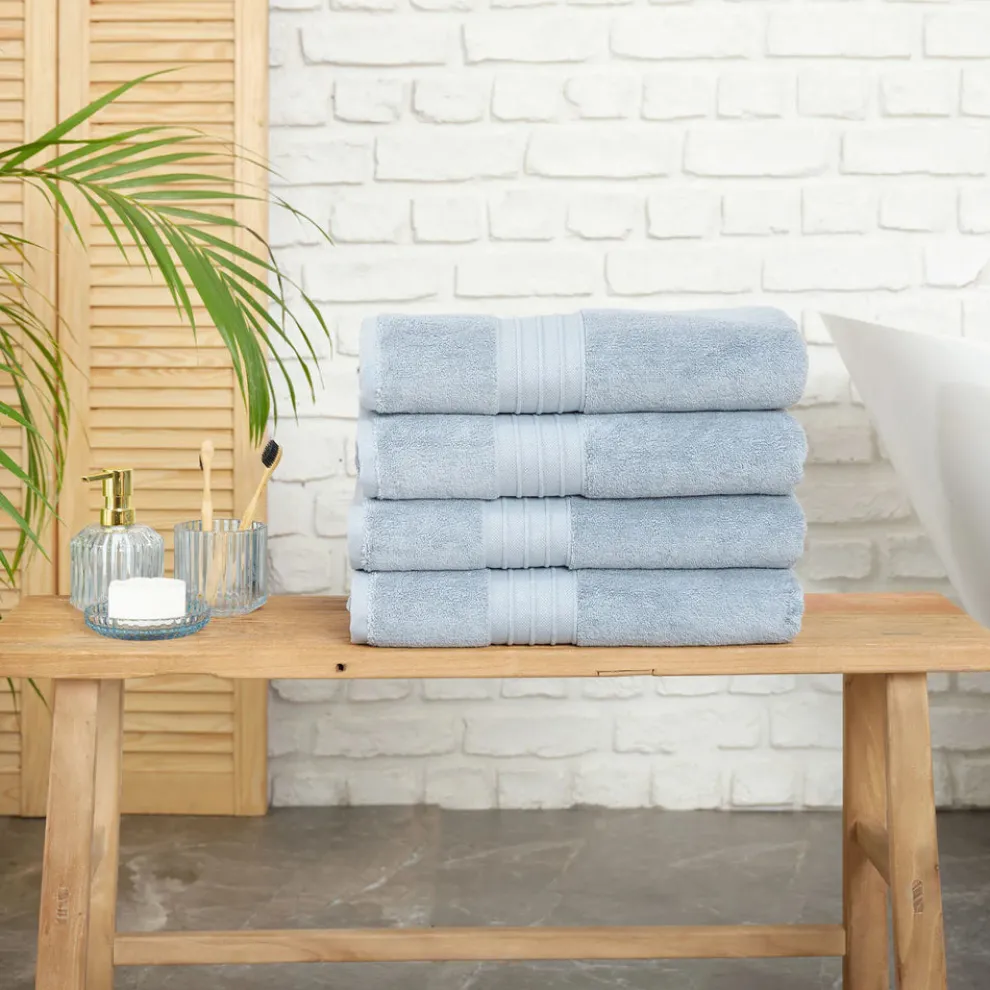 Karaca Home 100% Turkish Cotton Bath Towel Set, 4 Piece, 85cmx150cm, Blue