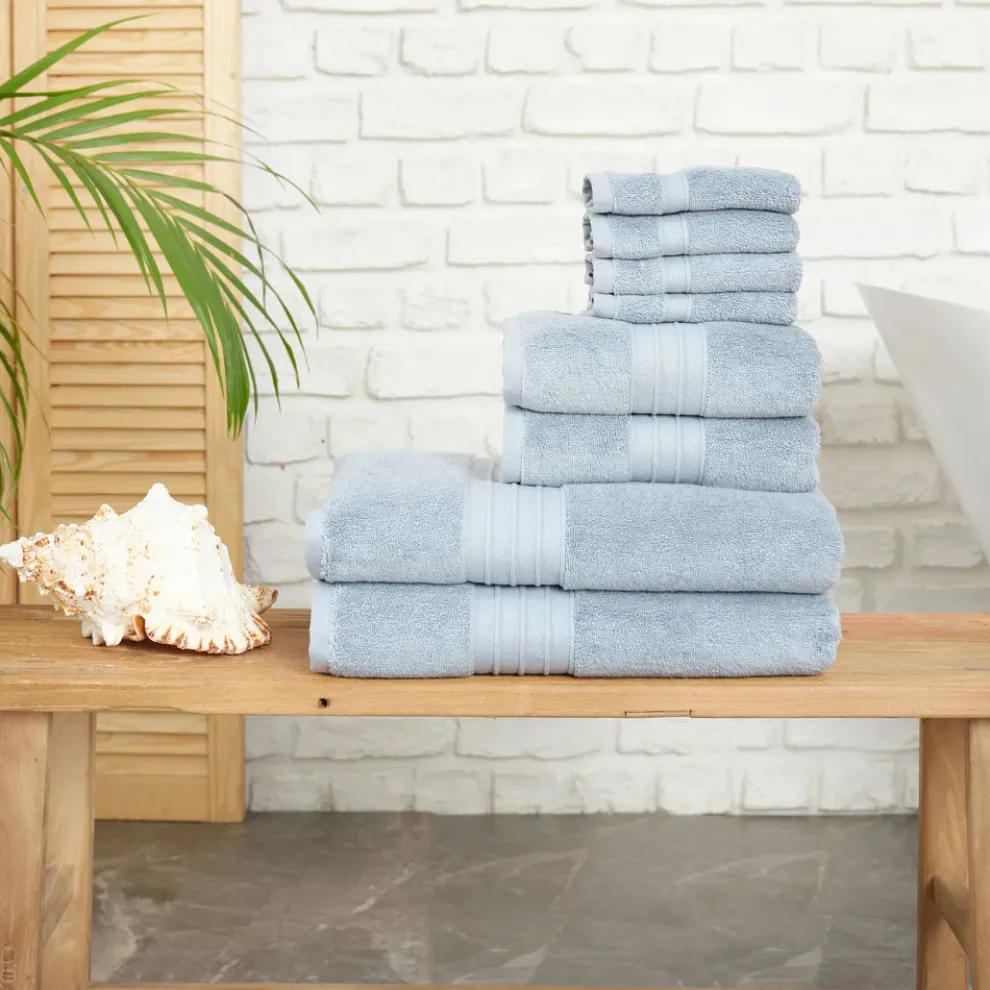 Karaca Home 100% Turkish Cotton Towel Set, 8 Piece, Blue
