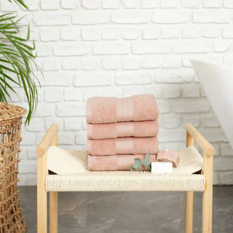 Karaca Home 100% Turkish Cotton Hand Towel Set, 4 Piece, 50cmx90cm, Pink