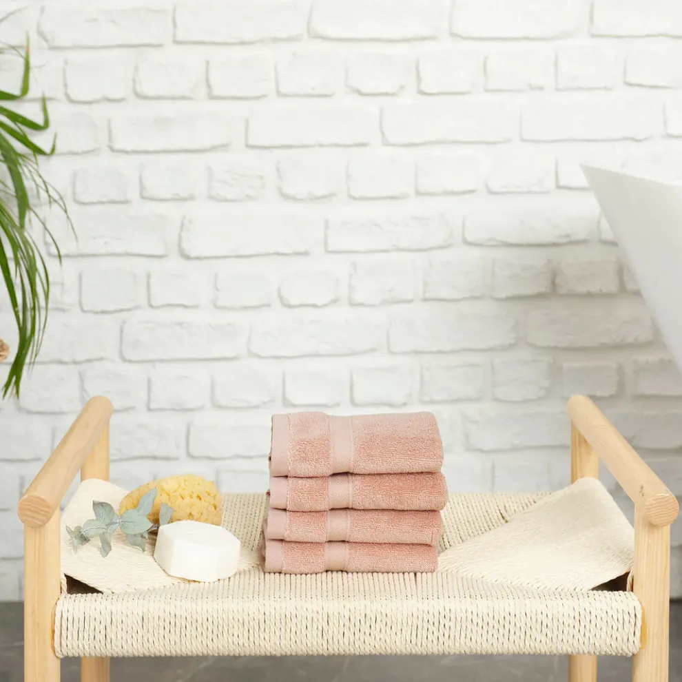 Karaca Home 100% Turkish Cotton Face Towel Set, 4 Piece, 30cmx30cm, Pink