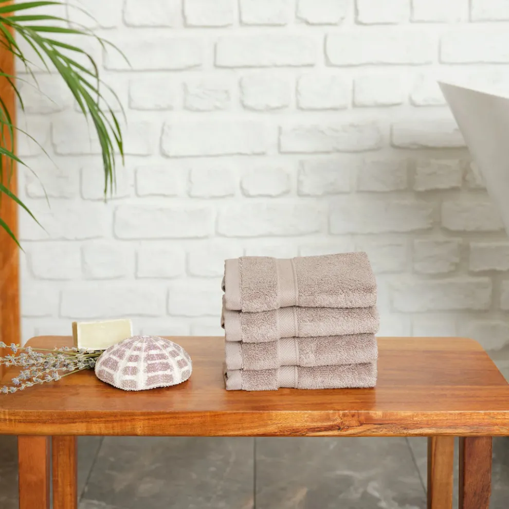 Karaca Home 100% Turkish Cotton Face Towel Set, 4 Piece, 30cmx30cm, Stone