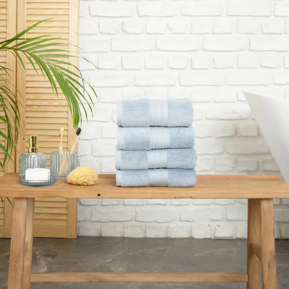 Karaca Home 100% Turkish Cotton Hand Towel Set, 4 Piece, 50cmx90cm, Blue