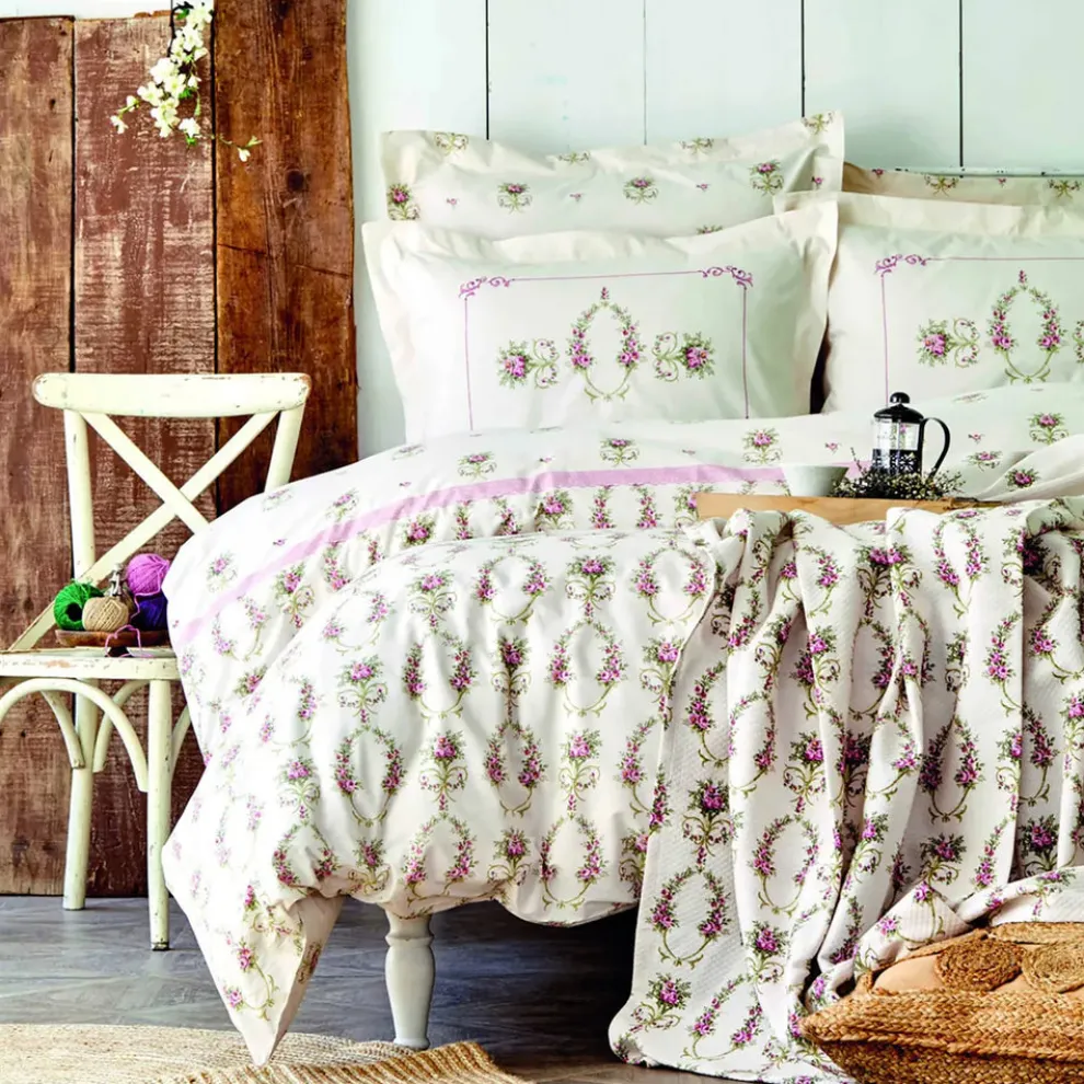 Karaca Home Alfia Powder 100% Turkish Cotton Duvet Cover Set, Double