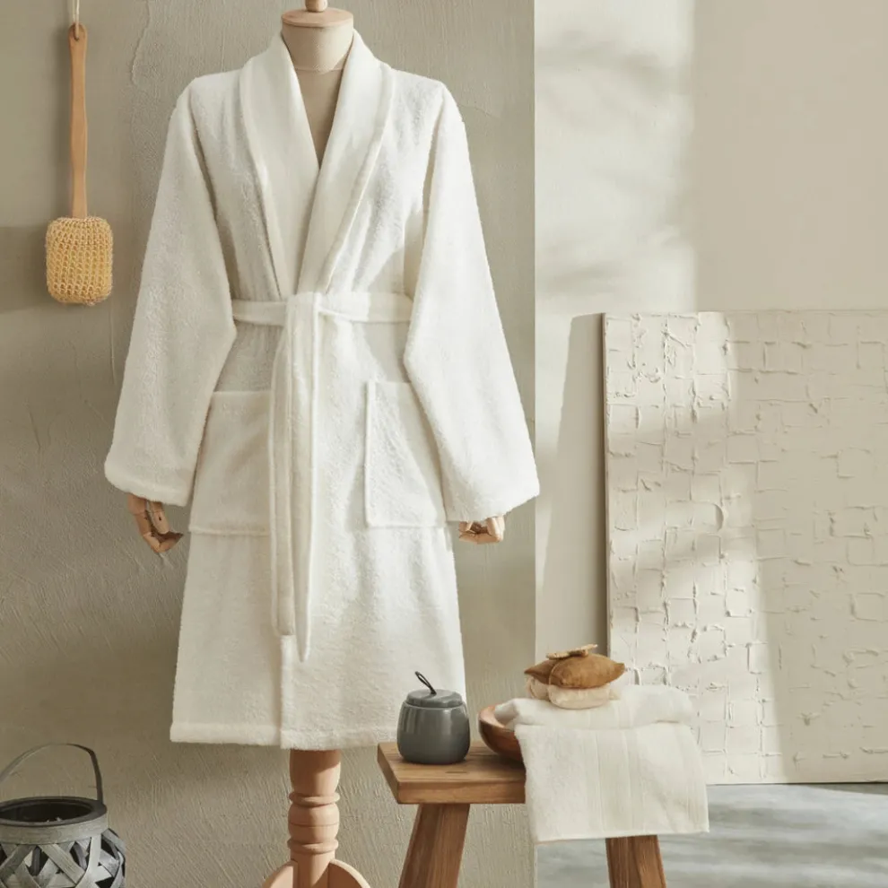 Karaca Home Andy 100% Turkish Cotton Bathrobe Set, L/XL, Offwhite