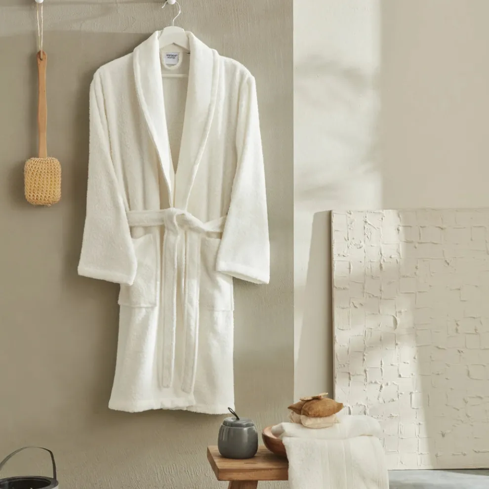 Karaca Home Andy 100% Turkish Cotton Bathrobe Set, L/XL, Offwhite
