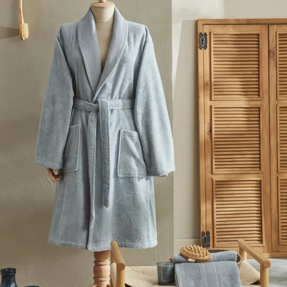 Karaca Home Andy 2-Piece 100% Turkish Cotton Bathrobe Set, L/XL, Blue