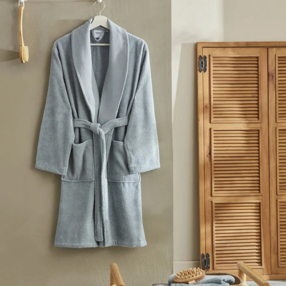 Karaca Home Andy 2-Piece 100% Turkish Cotton Bathrobe Set, L/XL, Blue