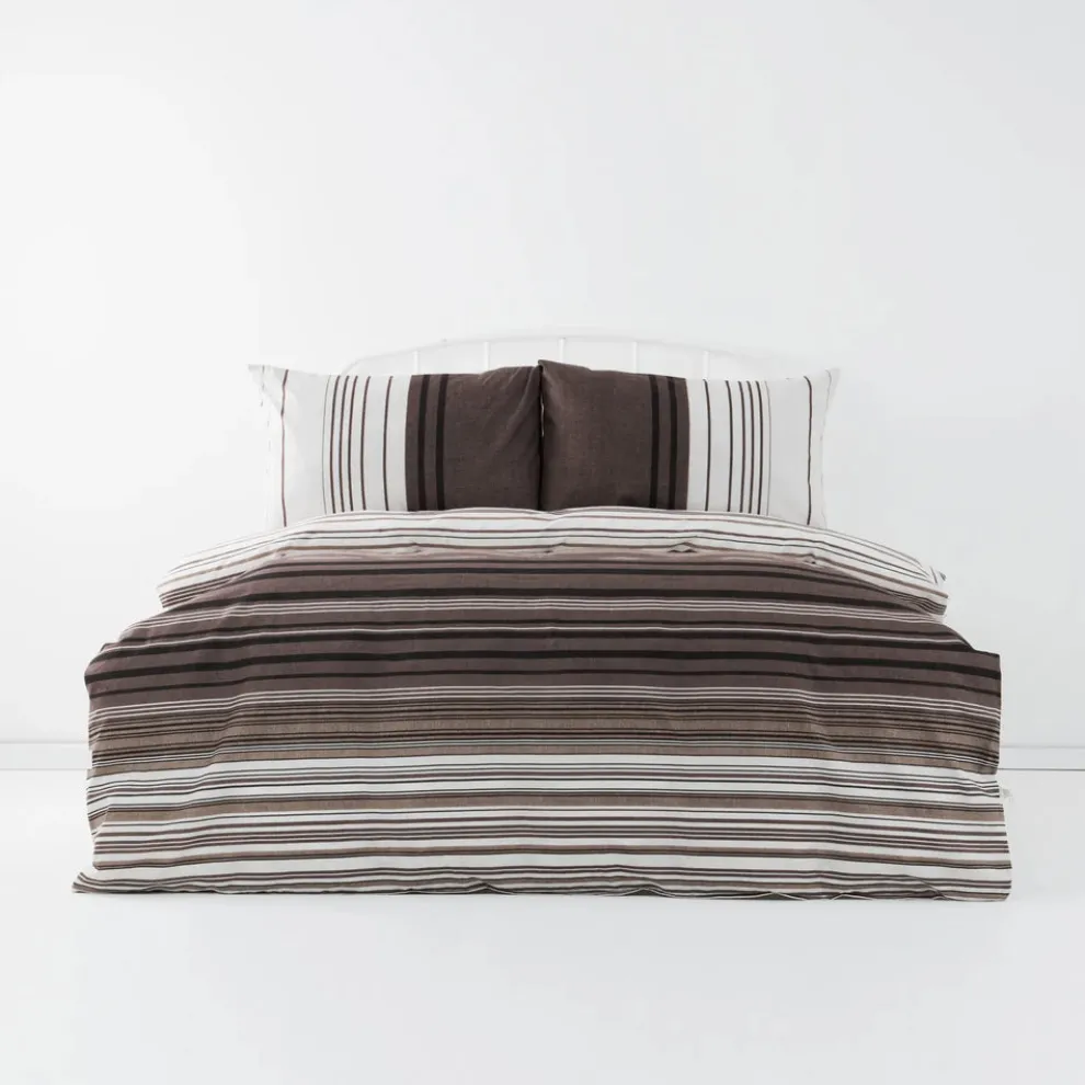 Karaca Home Aspen 100% Turkish Cotton Duvet Cover Set, Super King, White Brown Black