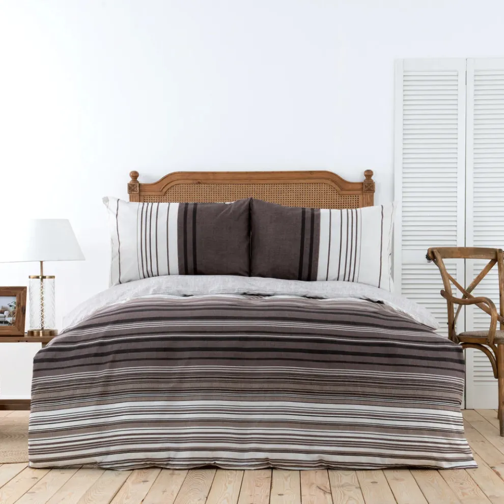Karaca Home Aspen 100% Turkish Cotton Duvet Cover Set, Super King, White Brown Black