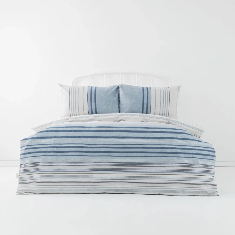 Karaca Home Aspen 100% Turkish Cotton Duvet Cover Set, Double, White Blue