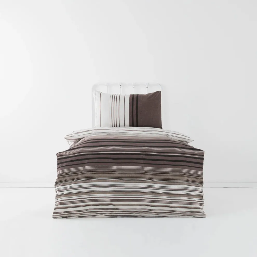 Karaca Home Aspen 100% Turkish Cotton Duvet Cover Set, Single, White Brown Black