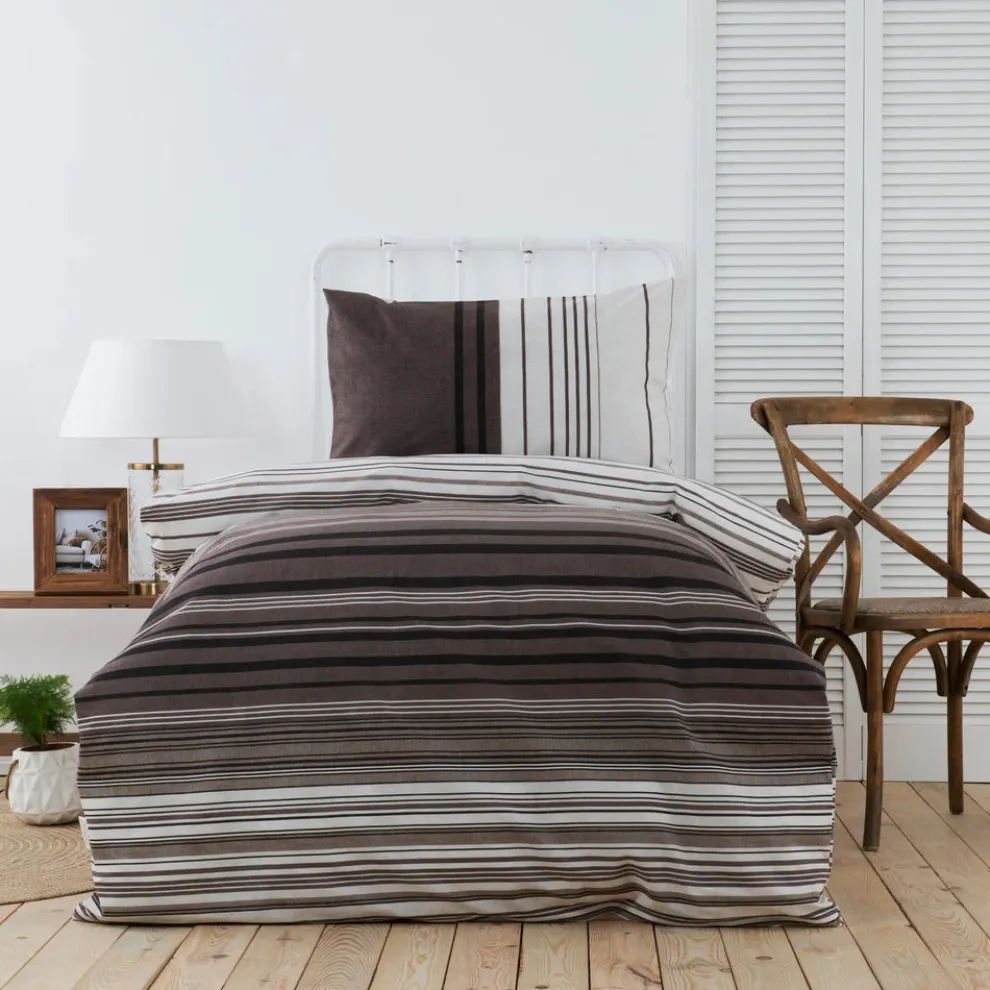 Karaca Home Aspen 100% Turkish Cotton Duvet Cover Set, Single, White Brown Black