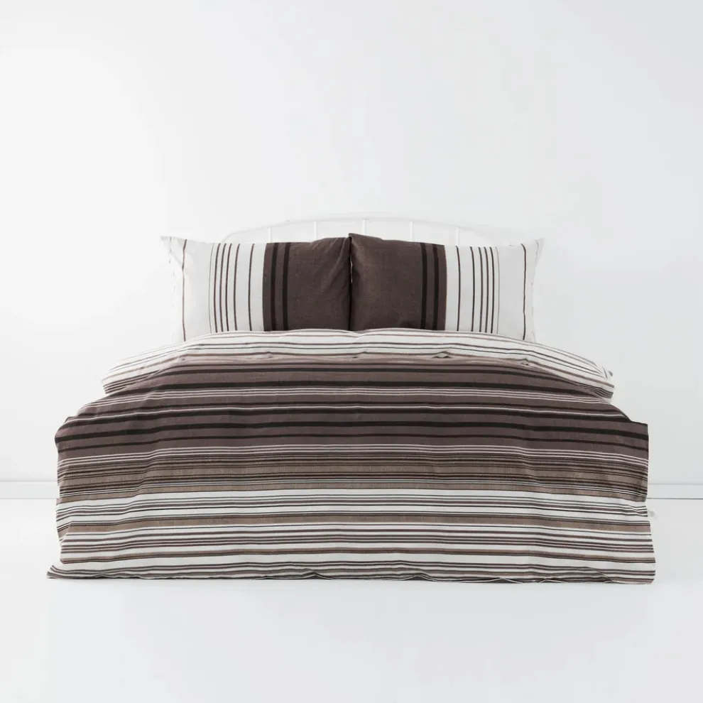 Karaca Home Aspen 100% Turkish Cotton Duvet Cover Set, Double, White Brown Black