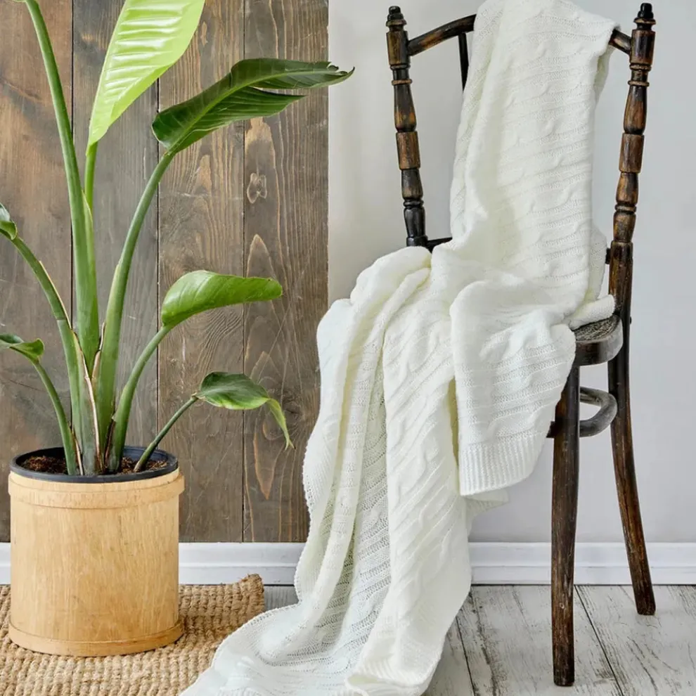 Karaca Home Cable Knit Throw, 130cmx170cm, Bone Color