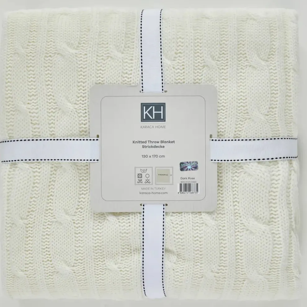 Karaca Home Cable Knit Throw, 130cmx170cm, Bone Color