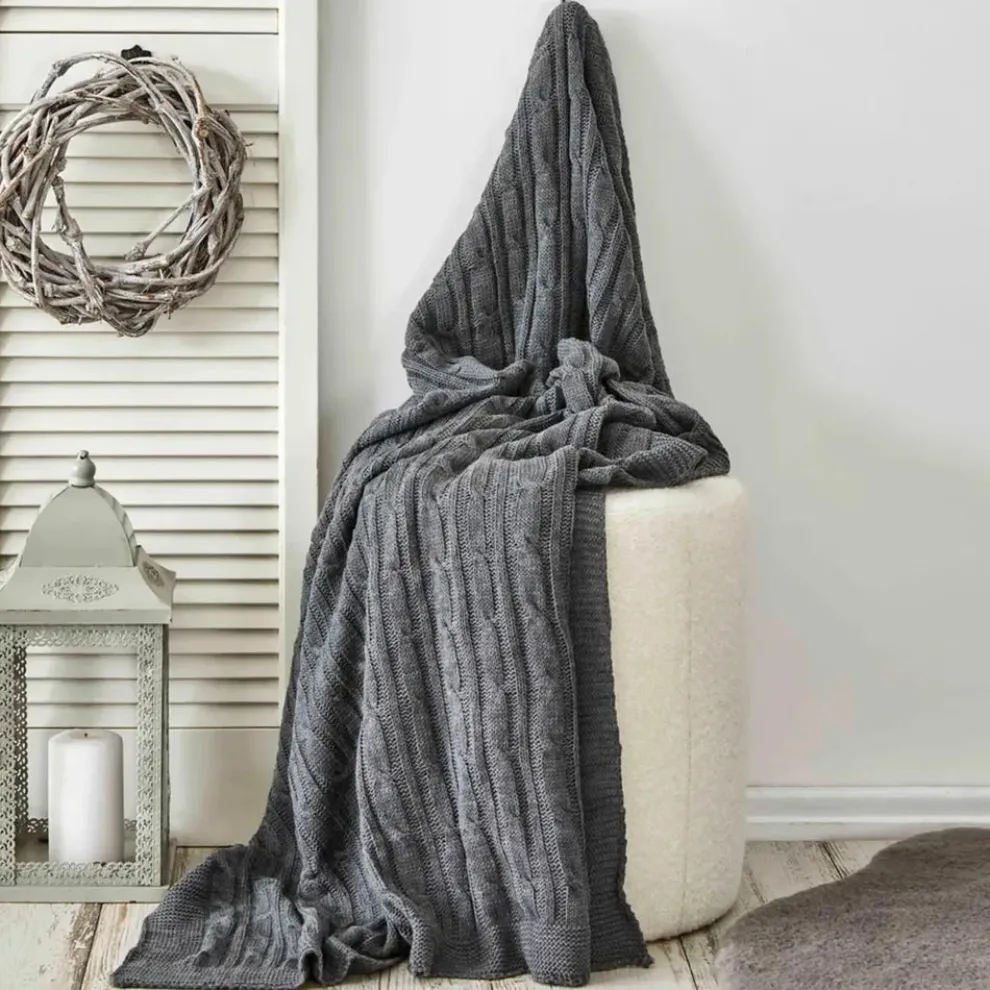 Karaca Home Cable Knit Throw, 130cmx170cm, Grey