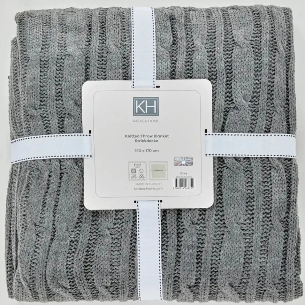 Karaca Home Cable Knit Throw, 130cmx170cm, Grey
