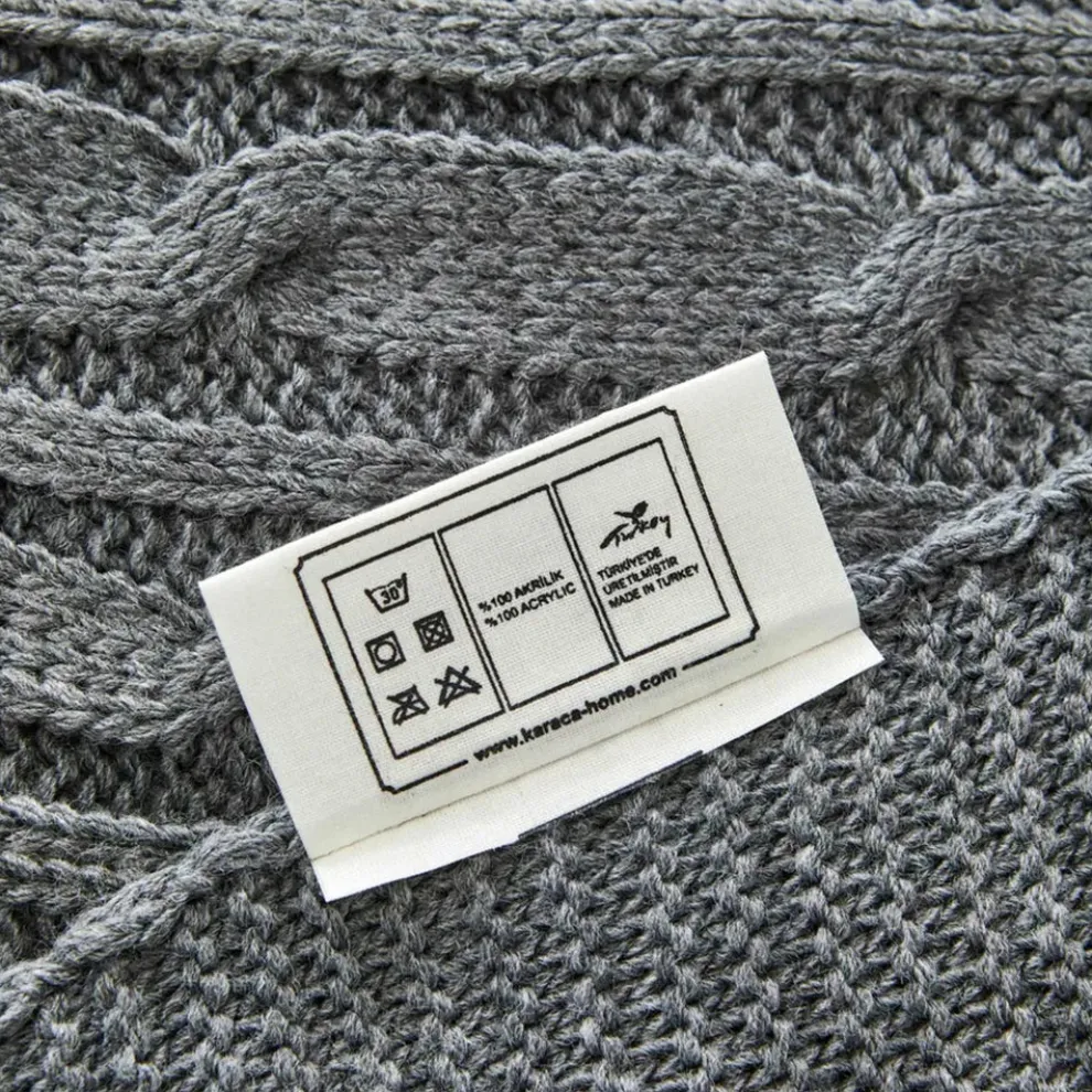 Karaca Home Cable Knit Throw, 130cmx170cm, Grey