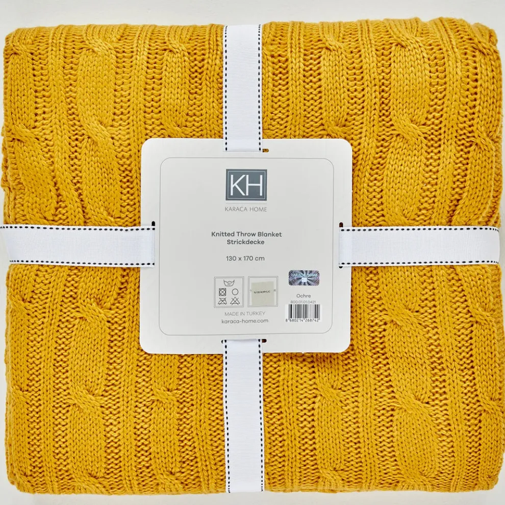 Karaca Home Cable Knit Throw, 130cmx170cm, Mustard