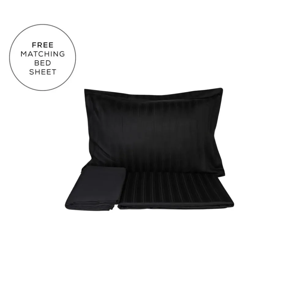 Karaca Home Charm Bold 100% Turkish Cotton Duvet Cover Set with Bed Sheet, Single, Black