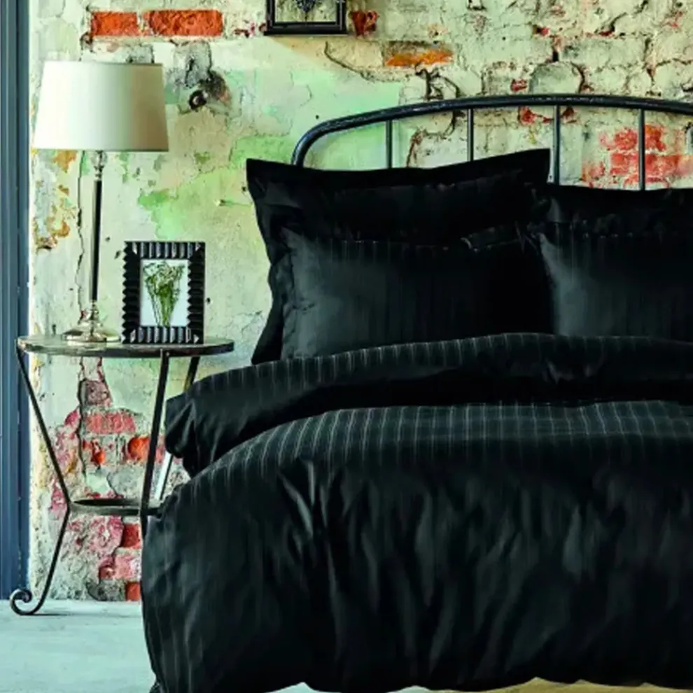 Karaca Home Charm Bold 100% Turkish Cotton Duvet Cover Set with Bed Sheet, Single, Black