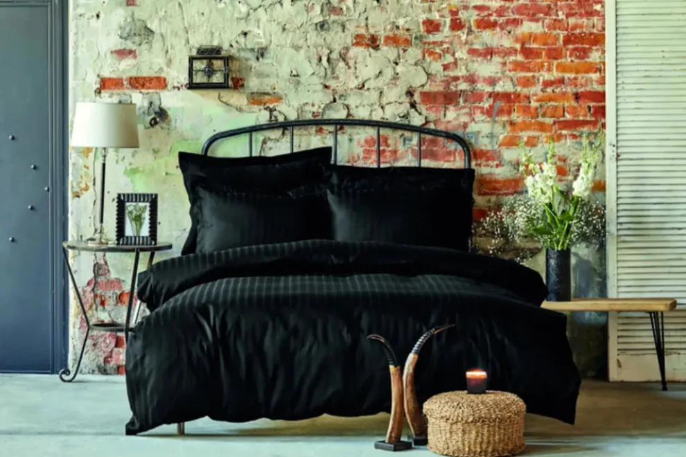 Karaca Home Charm Bold 100% Turkish Cotton Duvet Cover Set with Bed Sheet, Single, Black