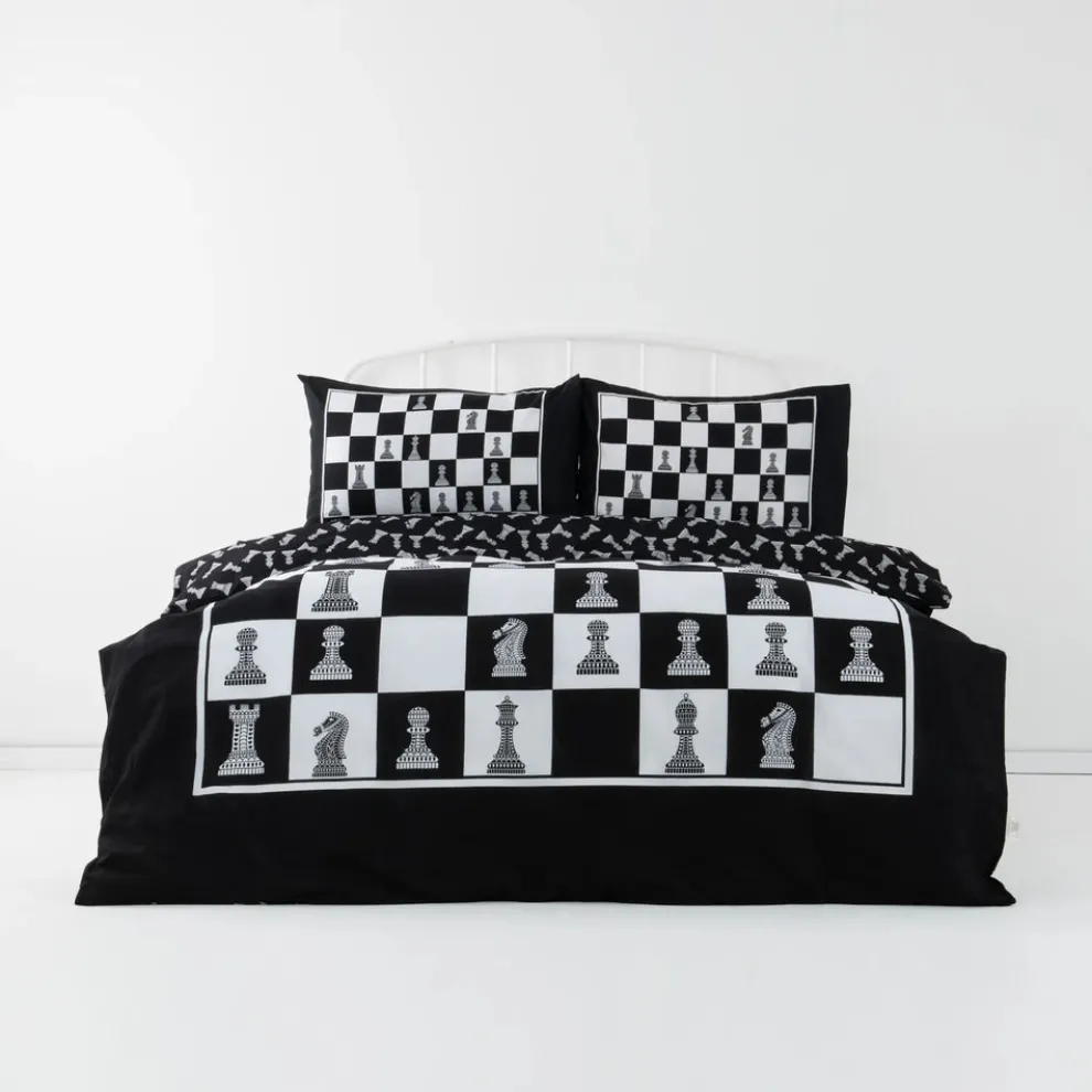 Karaca Home Chess 100% Turkish Cotton Duvet Cover Set, Double, Multi