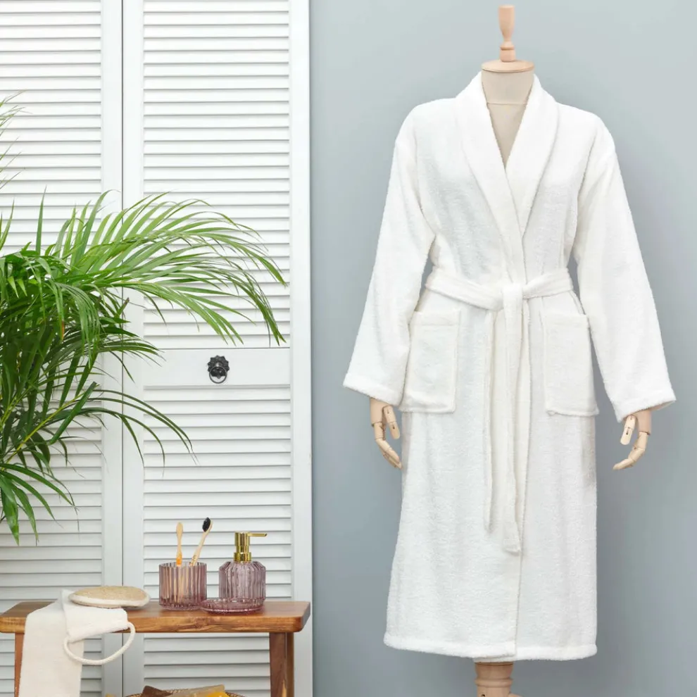 Karaca Home Daily Soft Off White 100% Turkish Cotton Bathrobe, S/M, Offwhite