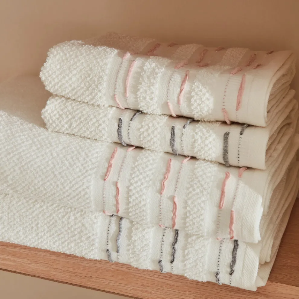 Karaca Home Dena 5-Piece 100% Turkish Cotton Family Bathroom Set, Offwhite