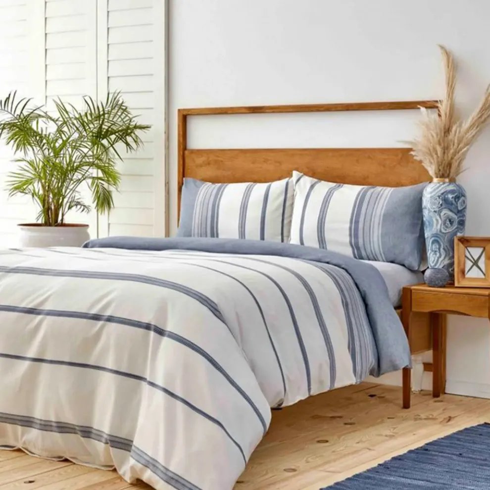 Karaca Home Dobby Woven Duvet Cover Set, Super King, White Indigo