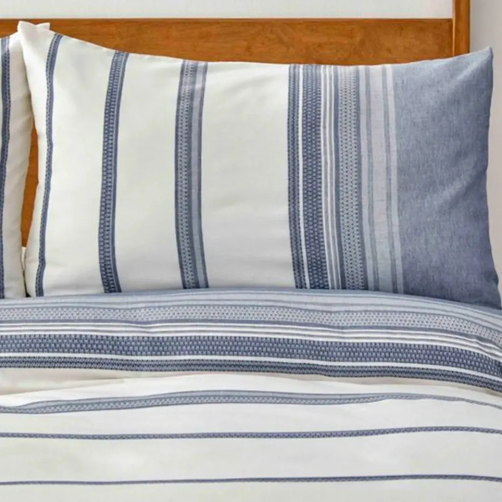 Karaca Home Dobby Woven Duvet Cover Set, Super King, White Indigo
