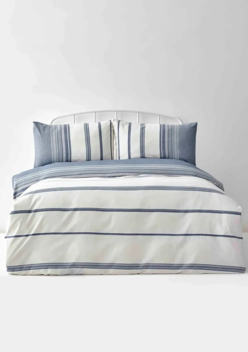 Karaca Home Dobby Woven 100% Turkish Cotton Duvet Cover Set, Double, White Indigo